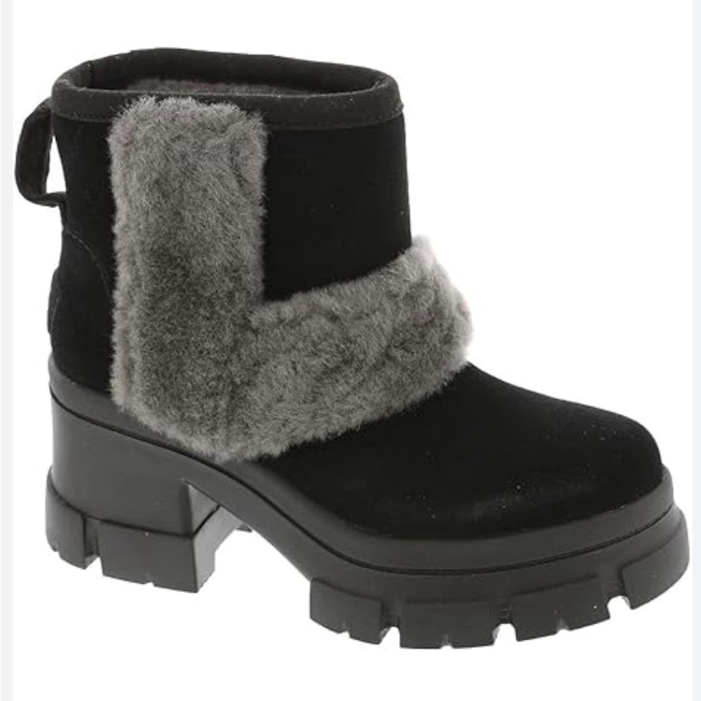 UGG Brooklyn Sunburst Heeled Boot Black Sz 9 heel 3in NIB